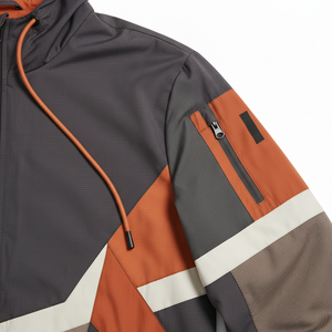 Men's Color Blocking Hooded Zipper <b>Jacket</b> Windproof Casual Polyester Nylon Outerwear Autumn Wear - Product Image 6
