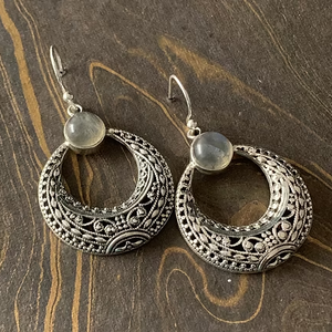 Labradorite Gemstone Vintage Boho <b>Dangle</b> <b>Earrings</b> in Oxidized 925 Sterling <b>Silver</b> Jewelry Filigree Work - Product Image 3