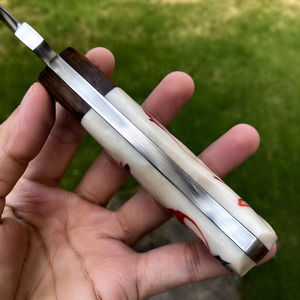 Cuchillo de Caza Hecho a Mano, Hoja Recta, Punta Caída, Acero Inoxidable, Mango de Resina y Madera, Funda de Cuero, 4mm de Grosor, 3 Años de Garantía - Product Image 5