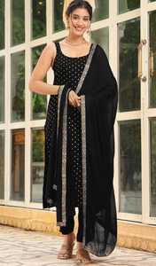 Ensemble Salwar Kurta Pantalon et Dupatta Leranath Fashion pour Femme, Marron, Sans Manches, en Coton Imprimé à la Feuille, Matériaux Recyclés, pour Mariage - Product Image 6