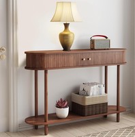 Console moderne en bois massif avec étagère de rangement, design mi-siècle, pour couloir, entrée, salon