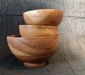 Bol de service rond en bois naturel, adapté aux aliments, pour la table, la vaisselle, les collations et les soupes, article ménager au meilleur prix - Product Image 1