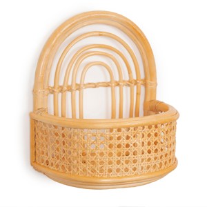 Étagère flottante en rotin, design soleil levant en canne naturelle, bibliothèque murale décorative, support suspendu - Product Image 2