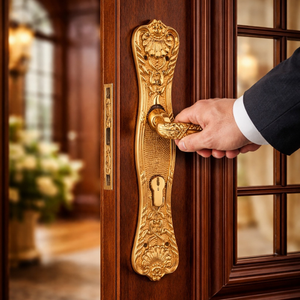 Poignée de porte design Floral Vinea 12 pouces |   Poignée à levier en or antique vintage |   Matériel de porte d'entrée décoratif de luxe - Product Image 5