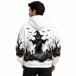 Sweat à capuche unisexe personnalisé 3D Halloween Citrouille Épouvantail, en polyester, par sublimation, style gothique horrifique, streetwear - Product Image 4