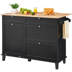 Carrito de Cocina con Cubierta de Madera de 50 Pulgadas, con Contenedor de Basura de 10 Galones, Barra de Desayuno y Mesa de Comedor Estilo Rústico para Sala de Estar - Product Image 3