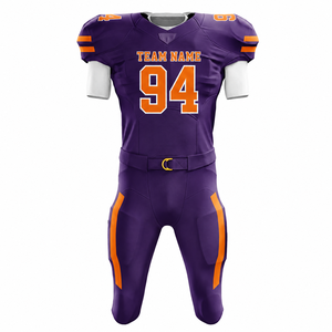 Conjunto de Uniforme de Fútbol Americano Personalizado, Morado y Naranja, Sublimado, Transpirable, Ajustado, Jersey y Pantalones para Hombre, Número 94 - Product Image 1