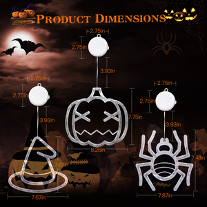 Juego de luces para ventana de Halloween, paquete de 3, sombrero de bruja Araña, calabaza, naranja, decoración colgante con ventosa y agujeros para colgar - Product Image 3