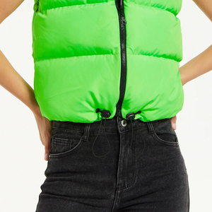 Chaleco Acolchado de Cuello Alto Color Verde Neón para Mujer, Cierre de Cremallera, Color Sólido, Ropa Exterior Informal, Largo Regular, Relleno de Poliéster - Product Image 6