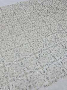 Tissu brodé perlé personnalisé, tissu à sequins, tissu dentelle, tissu organza pour kaftan, abaya, robe, textile, exportateur et acheteur en gros - Product Image 4