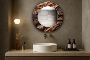 Wood Grain <b>Round</b> <b>Wall</b> <b>Mirror</b> with Bone Inlay Tempered Glass Smooth Edge Handmade by REHMAN CRAFT - Product Image 4