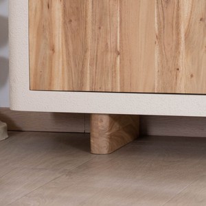 Vandana Ivory Form Contemporary TV unit with a <b>sandblasted</b> concrete and acacia wood finish Miona - Product Image 6