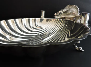 Plateau en métal plaqué argent en forme de coquillage avec poignée en forme de poisson, figurine de poisson, bougeoir, bol, décoration de luxe pour la maison, direct usine - Product Image 2