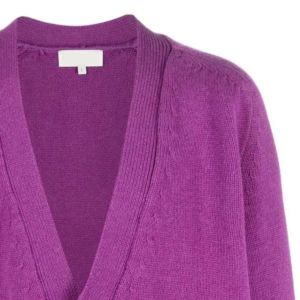 Cardigan en tricot pour femme, violet, col en V, manches longues, fermeture boutonnée, style décontracté, 100% acrylique, anti-boulochage, pour l'automne - Product Image 2