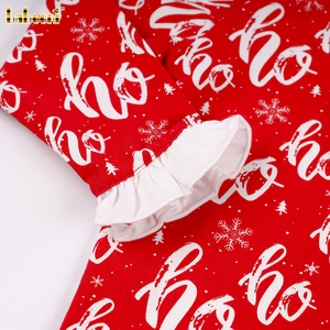 Ensemble de Noël avec motif « Ho Ho Ho » et bordure à volants, pyjamas pour bébés filles 100 % coton, certifié OEKO-TEX - BB3580 - Product Image 3