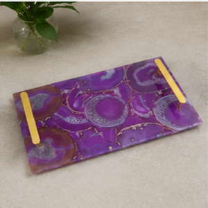 Rectangular Purple Marble <b>Storage</b> Tray With Gold Handles Modern Design Living Room <b>Tabletop</b> Accessory - Product Image 4