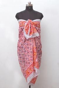 Hand made Floral Cotton Beach <b>Sarong</b> Hand Block Print Lightweight Summer <b>Wrap</b> Pareo for Women. - Product Image 3