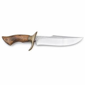 Cuchillo Bowie Rambo de Acero de Damasco Hecho a Mano con Guardacuchillo de Latón, Mango de Madera y Cuerno, Funda de Cuero, Cuchillo Bowie para Exteriores de Calidad Superior - Product Image 5