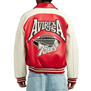 Vestes en cuir Avirex pour hommes à col rabattu, de haute qualité, très vendues, style streetwear, pour adultes - Product Image 4