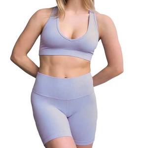 Conjunto de 2 Pantalones Cortos de Yoga Sólidos de Alta Calidad, Nuevos, con Costuras Personalizadas, Antibacterianos, Transpirables, de Secado Rápido y Ecológicos, de Cintura Alta - Product Image 1