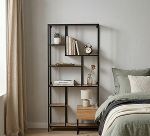 Modern Industrial Wall Shelf Bookcase, Metal Frame Display <b>Storage</b> <b>Rack</b> for Living Room Office Home Furniture - Product Image 3