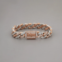 Pulsera de Cadena Cubana Unisex Plateada en Plata de Ley Stirling con Incrustaciones de Diamantes, Estilo Hiphop, Regalo, Joyería de Moda