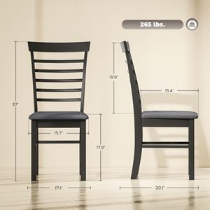 Set di 2 sedie da pranzo moderne in stile farmhouse, imbottite, con struttura in legno di gomma (nero e grigio) - Product Image 3