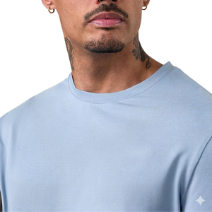 Camiseta Básica para Hombre Azul, Cuello Redondo, Manga Corta, Corte Regular, Formal, 100% Algodón, Tejido de Punto - Product Image 3