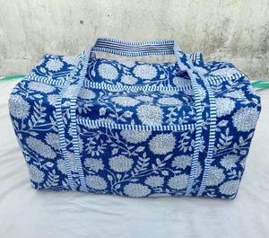 Beautiful Bohemian Cotton Duffle Bag Handmade Quilted Weekender Travel <b>Backpack</b> <b>Large</b> External Frame Block Printed Design Women - Product Image 5