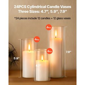 Set da 24 Pezzi di Vasi in Vetro Trasparente a Cilindro per Candele a Pilastro, Eleganti Centrotavola per Matrimoni, Decorazioni da Tavolo, Lanterne Alte - Product Image 2
