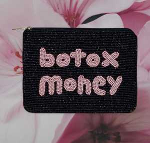 Handmade Beaded Black Rectangular <b>Purse</b> With <b>Pink</b> Botox Money Lettering Textile Craft Art Personalized Gift - Product Image 1