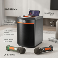 Altavoz Portátil LN-5316MIC con Doble Micrófono Inalámbrico, Sistema de Audio Karaoke de 55W con Bajos Potentes, Venta al Por Mayor