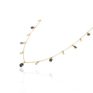 Collier vintage en or 18 carats avec saphir bleu et diamants sertis clos, chaîne serpent - Product Image 5