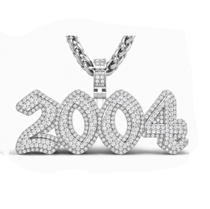 Premium 925 Silver 2004 Number Pendant Diamond Look CZ Personalized Year Necklace For Men Women - Product Image 1