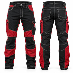 Pantalones de Trabajo Mecánicos Aislantes Negros y Rojos de Último Diseño con Bolsillos para Rodilleras, Pantalones de Soldadura FR para Construcción - Product Image 1