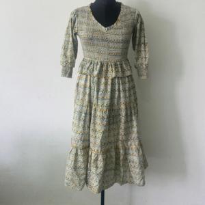 Robe longue bohème pour femme, 100% coton tissé, imprimé à la main, taille empire smockée, motif floral vintage, automne été - Product Image 3
