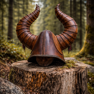 Casco Vikingo de Cuero Hecho a Mano, Casco de Armadura Vikinga Medieval para Cosplay, LARP y Decoración para Uso en Exteriores - Product Image 6