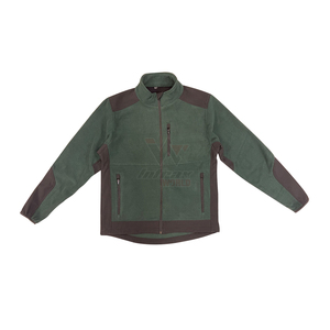 Vestes polaires coupe-vent pour hommes, vertes, à fermeture éclair intégrale, épaules renforcées noires, poche poitrine, pour la randonnée hivernale et les vêtements de travail en extérieur - Product Image 1