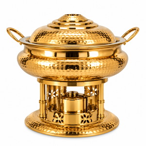Calentador de Comida Tipo Buffet Esférico de Acero Inoxidable Dorado de Lujo Celestara Orbital Chafer con Marco Decorativo en Forma de Arco - Product Image 2