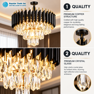 Daystar Trade Modern Decorative Iron <b>Chandelier</b> Black Gold Ceiling Light 100W 2700K Warm White CRI 80 50000 Hours Lifespan Easy - Product Image 2