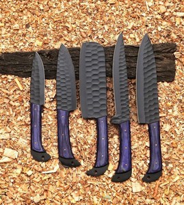 Couteau de cuisine industriel en acier Damas SHARP POINT TRADES, lame de 8 pouces à pointe tombante, bord droit en bois, 0,5 mm, 2 lames - Product Image 6