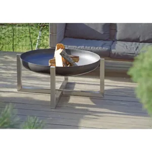 Modern Round Steel Wood Burning <b>Fire</b> <b>Pit</b> <b>with</b> Cross Base Freestanding Outdoor <b>Fire</b> Bowl for Patio Garden and Backyard - Product Image 2