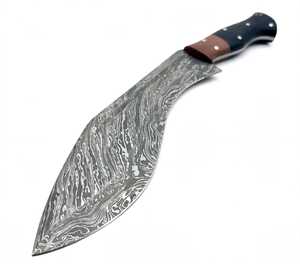 Couteau de camping incurvé en acier Damas fait main, robuste, pour usage extérieur, outil de bushcraft avec manche en bois et résine bicolore - Product Image 5