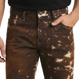 Pantalones de Cuero Vacuno Genuino para Hombre, Cintura Media, Diseño Recto Informal, Estilo OEM, Impermeables y Transpirables - Product Image 4