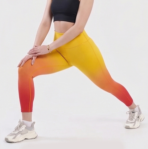 Gradient Color High Waist Leggings Women Full Length Sporty Yoga Fitness Wear Stretch Quick Dry Spandex Polyester Tight Pants - Product Image 5