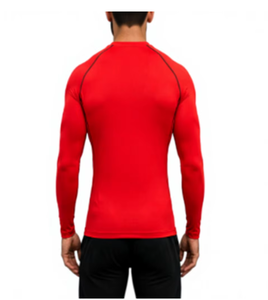 <b>Men</b> <b>Red</b> <b>Long</b> <b>Sleeve</b> Compression <b>Shirt</b> Slim Fit Quick Dry Sporty O-Neck Knitted Athletic Wear - Product Image 2