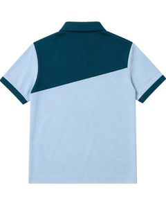 เสื้อโปโลชายสีฟ้าอ่อนและสีเขียวอมฟ้าแบบกำหนดเอง แขนสั้น สวมใส่สบาย เหมาะสำหรับกีฬากอล์ฟ ระบายอากาศได้ดี ใส่ได้ในฤดูร้อน ลายทาง - Product Image 2