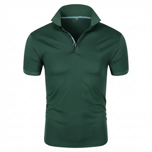 Wholesale Custom Logo <b>Men</b> Short Sleeve Dark <b>Green</b> Solid 100% Cotton <b>Shirt</b> Casual Sports Golf Tennis Breathable Dry Fit - Product Image 1