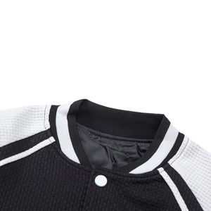 Varsity Jackets Chenille Plain Dyed Black Color Customized Knitted Wool <b>White</b> Real Leather <b>Sleeves</b> <b>Puff</b> Printing Fleece Jackets - Product Image 2