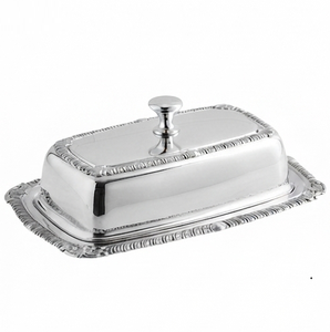 Beurrier en argent avec couvercle, design classique, hermétique pour une conservation optimale, en métal poli fait main, vaisselle de table pour cuisine et fêtes - Product Image 2